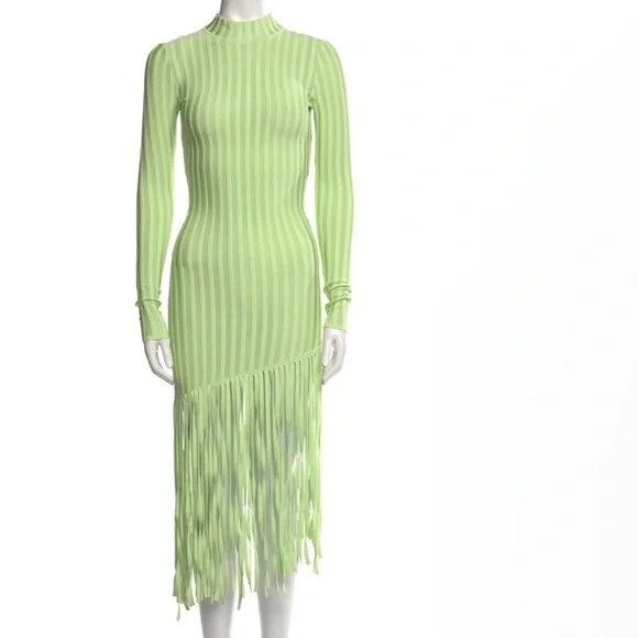 Ronny Kobo Lime Green Adkins Knit Fringe Dress - Picture 12 of 17